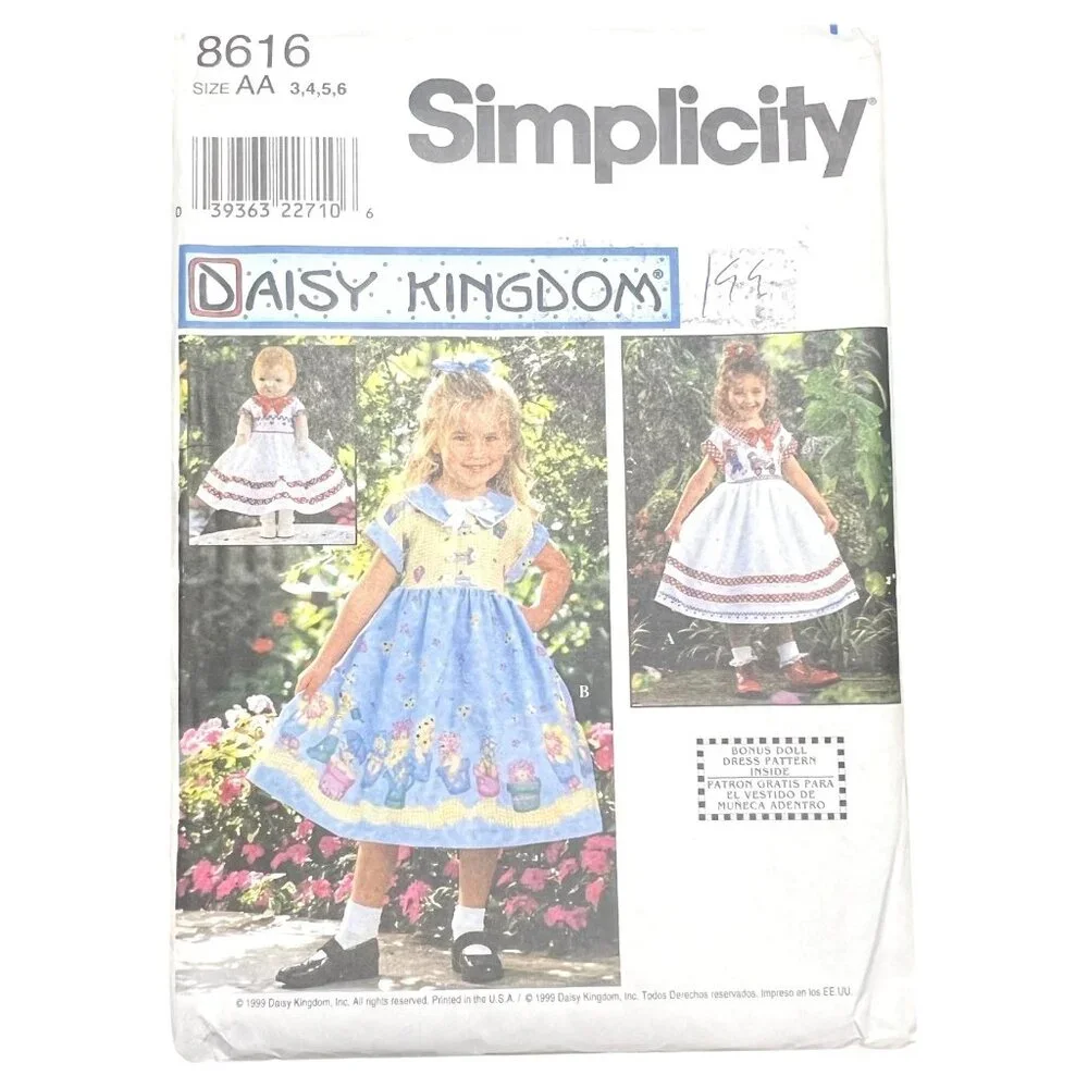Daisy Kingdom Simplicity 8616 Sewing Pattern Girl Dress Size 3-6 Doll Dress 18